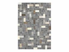 Cuir - tapis en cuirs recyclés motif mosaïque gris 120x170