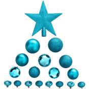 Fééric Lights And Christmas - Déco de sapin de Noël Kit de 18 pièces Boules et Cimier - Turquoise - Feeric Christmas - Turquoise
