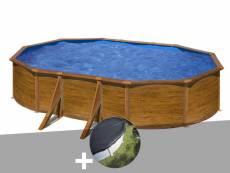 Kit piscine acier aspect bois gré pacific ovale 5,27 x 3,27 x 1,22 m + bâche d'hivernage