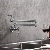Kroos ® - Robinet de cuisine mural rétractable à deux poignées avec deux joints pivotants - eau froide - Chromé