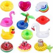 Lot de 12 porte-gobelets gonflables + 1 aiguille gonflable + 1 sac de rangement, flotteurs de boissons sous-verres gonflables pour jouets d'enfants