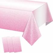Lot de 3 nappes jetables en plastique rose dégradé pour fêtes, nappes jetables à paillettes rose clair pour tables rectangulaires, rose clair 54 x