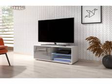 Meuble banc TV - 100 cm - Blanc mat / Gris brillant - Avec LED - Style moderne Moon