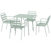 Outsunny Salon de jardin ensemble salle à manger de jardin 5 pièces avec 1 table et 4 chaises empilables en acier vert
