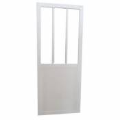 Porte coulissante vitrée esprit atelier blanc H.204 x l.83 cm
