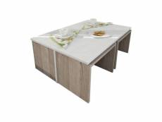 Set de 5 tables basses complementum emboîtées bois naturel et blanc