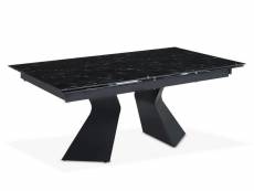 Table à manger extensible icaria en verre effet marbre noir et pieds métal noir