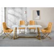 Table à manger rectangulaire design effet marbre blanc et doré johanna - blanc doré