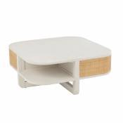 Table basse carrée 85cm en rotin et bois blanc