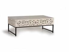 Table basse en bois de manguier et métal coloris blanc vieilli / noir - longueur 110 x profondeur 60 x hauteur 40 cm