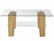 Table basse en verre et chêne massif - l.100 x h.40 x p.65 cm