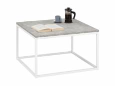 Table basse hades, table de salon table d'appoint carrée design retro vintage, plateau en mélaminé béton et cadre en métal blanc