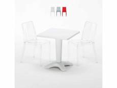 Table carrée blanche 70x70cm avec 2 chaises colorées grand soleil set bar café cristal light terrace Grand Soleil