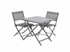 Table pliante 70cm et 2 chaises pliantes,aluminium anthracite 2 emplacements