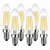 4W Ampoule Filament led E14 C35 ,Equivalent à lampe halogène 40W, 470 lumens, ac 220-240V -Blanc Froid 6500K - Angle du faisceau 270°, Lot de 6
