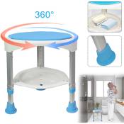 Aufun - Tabouret de douche 45-57cm Hauteur réglable et pivotant à 360° Siège de bain Bleu Aide à la douche en alu et plastique pour personnes agées,
