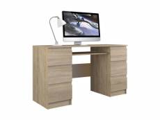 Bari - bureau informatique - bureau d'ordinateur - 6 tiroirs + support clavier coulissant - mobilier de bureau - aspect bois - sonoma