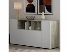 Buffet moderne blanc, 3 portes battantes, à compartiments ouverts, buffet de salon avec 3 portes battantes, meuble tv, 150 x 76 x 41 cm, coloris blanc