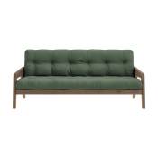 Canapé-lit en bois de pin laqué marron foncé et tissu vert olive 204 x 130 cm Grab -