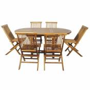 Cémonjardin - Salon de jardin en teck grade c Lombok : table ronde + 6 chaises - Marron