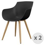 Chaise Coque Noire, pieds métal chêne (x2)