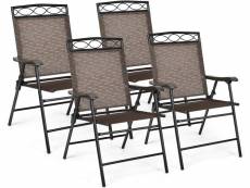 Costway lot de 4 chaises de jardin en fer et en textilène pliantes avec accoudoirs 48,5 x 64 x 90 cm idéal pour pou terrasse,balcon