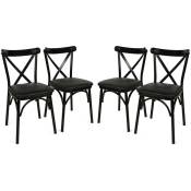 Cotecosy - Lot de 4 chaises bistrot Antonio Bois et Métal Noir - Noir