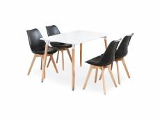 Ensemble salle à manger moderne lorenzo - table blanche + 4 chaises noires - design scandinave