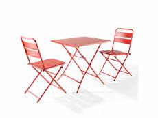 Ensemble table de jardin pliante et 2 chaises acier rouge - palavas