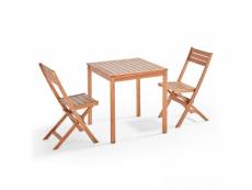 Ensemble table et 2 chaises pliantes en bois d'eucalyptus
