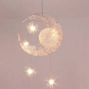 Ersandy - Lustre Suspension Industrielle Lune étoiles led Plafonnier Luminaire Aluminium avec 5 Ampoules pour Enfants Chambre (Lumière blanche chaude)