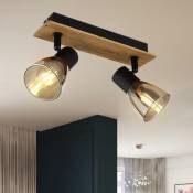Etc-shop - Plafonnier lampe de salon bois métal verre 2 lampes marron foncé interrupteur à bascule