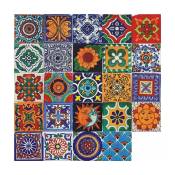 Eunewr - Lot de 24 autocollants marocains pour carrelage mural - Colorés et imperméables - Style mosaïque - Pour salle de bain, table, escalier,
