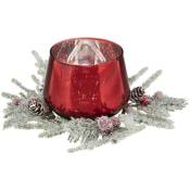 Fééric Lights And Christmas - Bougeoir Photophore en Verre rouge avec couronne décorée - Feeric Christmas - Rouge
