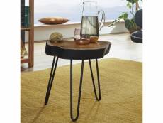 Finebuy table d'appoint bois massif métal sheesham 35 x 46 x 35 cm table basse salon | bout de canapé est - table de téléphone - table en bois rond