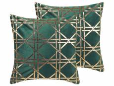Lot de 2 coussins décoratifs vert foncé au motif doré 45 x 45 cm cassia 297711