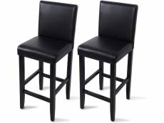 Lot de 2 tabourets de bar- pieds en bois-chaises avec dossier en cuir synthétique-41x43x110cm-noir