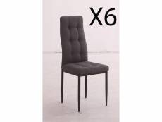 Lot de 6 chaises de salle à manger en tissu coloris gris avec pieds coloris chromé - longueur 41 x profondeur 48 x hauteur 96 cm