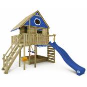Maison sur pilotis Smart LakeHouse avec balançoire & toboggan, cabane dans les arbres avec bac à sable, échelle à grimper & accessoires de jeu - bleu