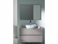 Meuble de salle de bain coloris taupe avec vasque à poser en céramique + miroir - longueur 60 x profondeur 46 x hauteur 56 cm