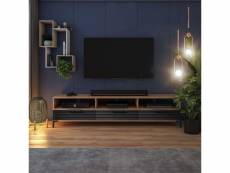 Meuble tv - rikke - 160 cm - chêne wotan / noir mat - façade 3d