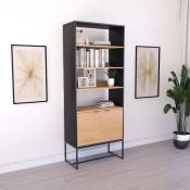 Mobilier Deco - camila - Bibliothèque industrielle 3 étagères et 2 tiroirs en bois clair et métal noir