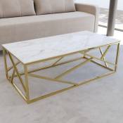 Mobilier Deco - jaipur - Table basse rectangulaire effet marbre blanc et métal doré
