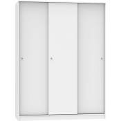 Pegane - Armoire avec 3 portes coulissantes coloris blanc - Hauteur 200 x Longueur 150 x Profondeur 55 cm