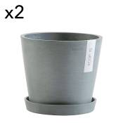 Pots de fleurs avec soucoupe bleu gris D20 - lot de