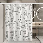 Rideau de douche noir et blanc de visage abstrait simple moderne, rideau de salle de bain en tissu épais, sans doublure imperméable lavable, 182,88
