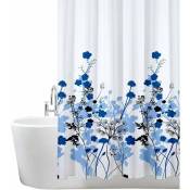 Rideau de Douche, pour Baignoire et Salle de Bains, Lavables, Anti-moisissure et Antibactérien 180 x 180 cm (71 x 71 Pouches) Motif floral bleu
