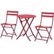 Salon de jardin bistro pliable - table ronde ø 60 cm avec 2 chaises pliantes - métal thermolaqué rouge - Rouge