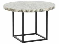 Table d'appoint ronde en nacre et fer coloris gris et noir - diamètre 60 x hauteur 40 cm