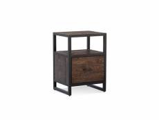 Table de chevet 1 tiroir bois métal marron 50x42x69.5cm